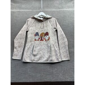 CBR Hoodie Womens Small Light Beige Gnome Graphic Print Speckled Snap Placket